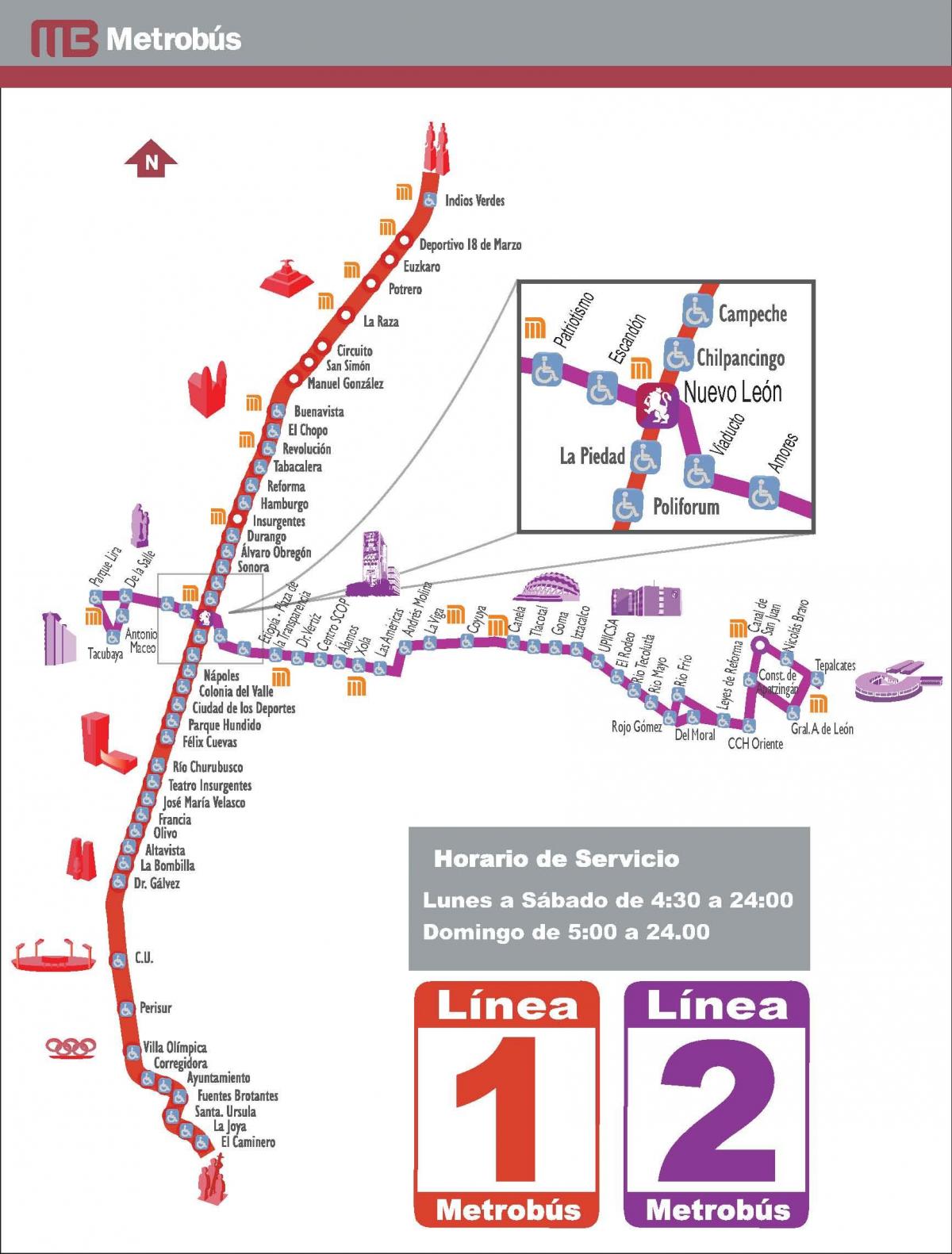 地図metrobusメキシコシティ