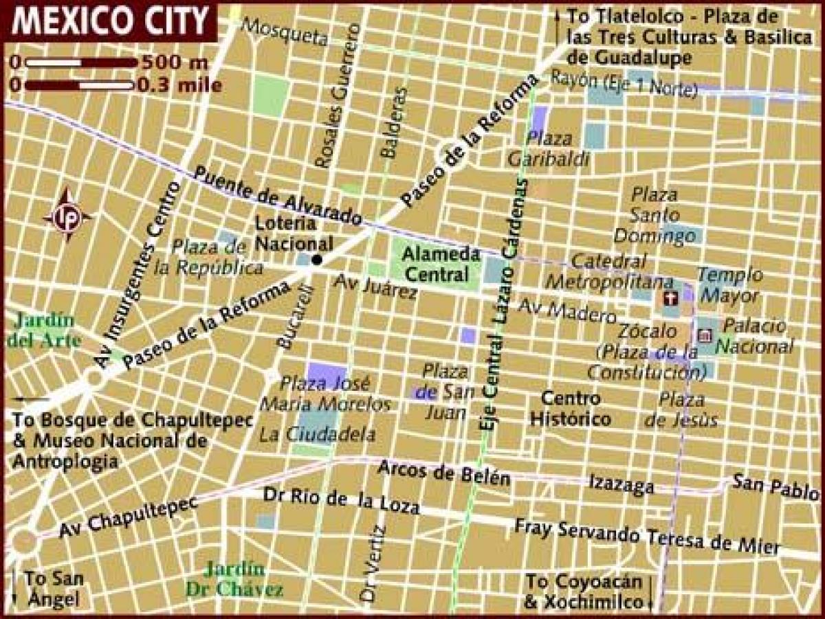 セントロヒストリコのメキシコシティの地図